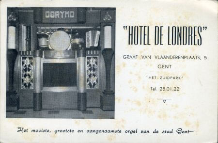 92-key Mortier orchestrion, rebuilt by Oscar Grymonprez, rented to the 'Hotel de Londres' in Gent